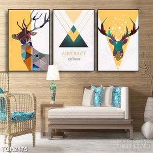 Tranh ghép decor hai chú hươu tạo thành từ hình tam giác