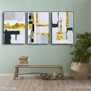 Tranh ghép in canvas những góc cạnh màu đen,vàng óng ánh