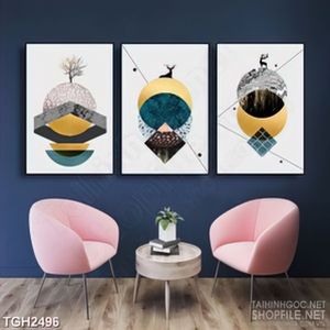 Tranh ghép in canvas những hình tròn đa sắc xếp chồng nhau