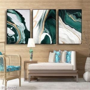 Tranh ghép in canvas những vệt màu xanh,trắng,vàng hòa lẫn