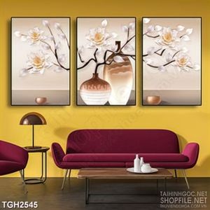 Tranh ghép in canvas những bông hoa cánh trắng tinh khiết