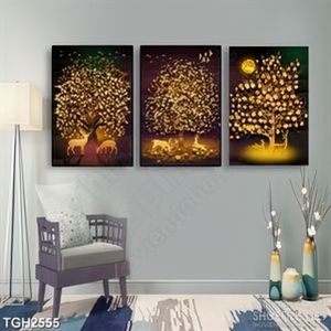 Tranh ghép decor những chú hươu dưới gốc cây rụng đầy lá