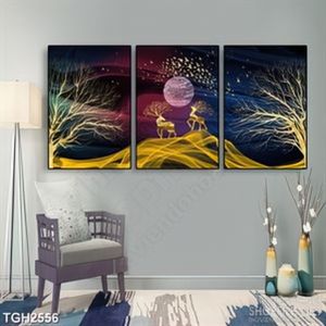 Tranh ghép trang trí những chú hươu trên đồi bên ánh trăng