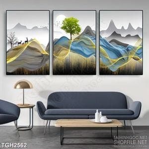Tranh ghép những ngọn núi trùng điệp nhấp nhô từ xa in 5d