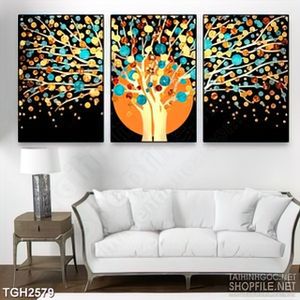 Tranh ghép decor cây cổ thụ và những chiếc lá rực rỡ màu sắc