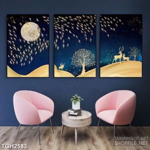 Tranh ghép đàn cò đang bay lượn dưới ánh trăng tròn in 3d