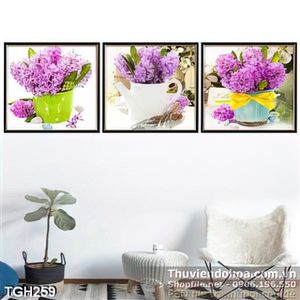 Tranh ghép hoa tím trong cái chậu đẹp 3d