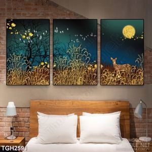 Tranh ghép chú hươu đi lang thang trong khu rừng cỏ lau in 3d