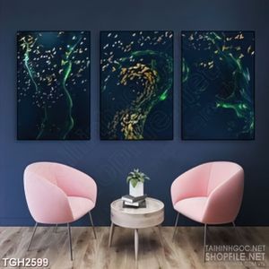 Tranh ghép cá heo nối đuôi nhau bơi tung tăng trong nước 3d
