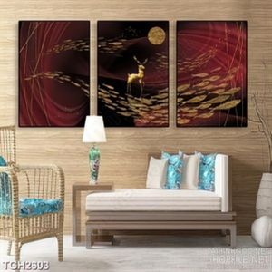 Tranh ghép decor chú hươu cô đơn và đàn cá heo bơi tung tăng