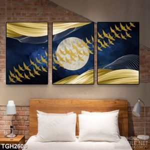 Tranh ghép in canvas đàn cò dáp vàng bên ánh trăng chiếu soi