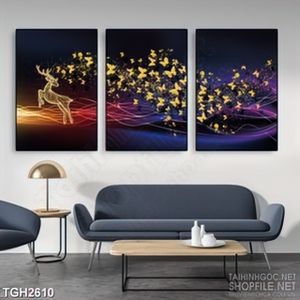 Tranh ghép chú hươu bên những cánh bướm xinh đẹp in 5d