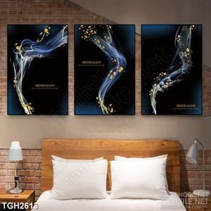 Tranh ghép in uv những vệt màu ánh vàng loang trên làn khói