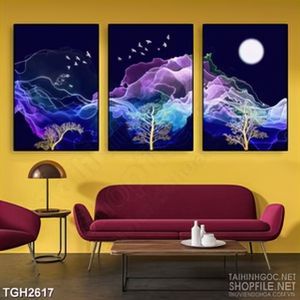 Tranh ghép nghệ thuật làn màu tím xanh huyền ảo trong đêm