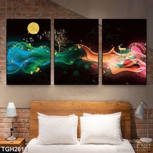 Tranh ghép những dãi màu xanh đỏ huyền ảo trong đêm in 5d