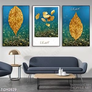 Tranh ghép in uv những chiếc lá vàng bay trong gió dán tường