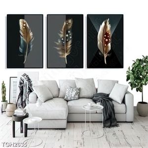 Tranh ghép decor chiếc lông vũ nhiều màu sắc rực rỡ in tường