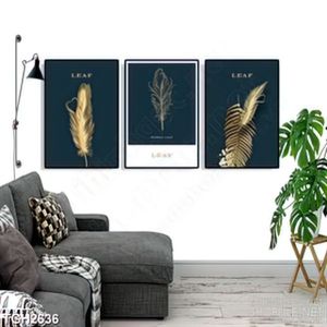 Tranh ghép trang trí bức tường in lông vũ màu vàng lấp lánh