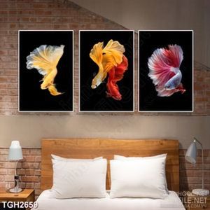 Tranh ghép decor những chú cá sim betta trong làn nước đêm