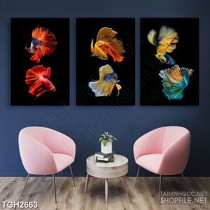 Tranh ghép đàn cá sim betta có chiếc đuôi dài quyến rũ in 3d
