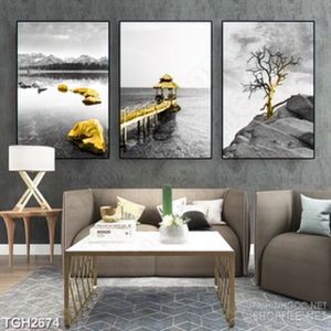 Tranh ghép chiếc cầu gỗ màu vàng trên dòng sông yên tĩnh 5d