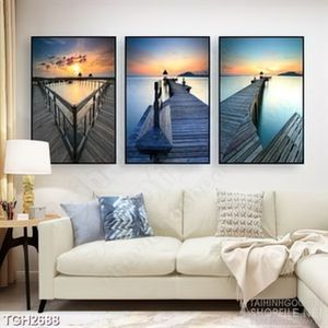 Tranh ghép in canvas những cây cầu gỗ trãi dài trên con sông