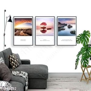 Tranh ghép trang trí cây lá đỏ cô độc giữa dòng sông yên tĩnh