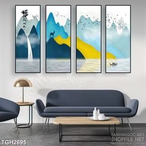 Tranh ghép người lái đò trên dòng sông rộng dưới chân núi 3d