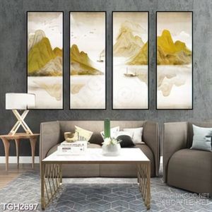 Tranh ghép nghệ thuật những con đò trên dòng sông dưới núi
