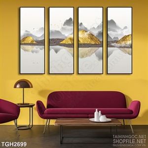 Tranh ghép decor những ngọn núi nhấp nhô dưới làn sương mù
