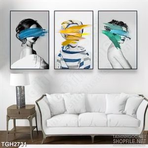 Tranh ghép decor những vệt màu xanh vàng trên khuôm mặt