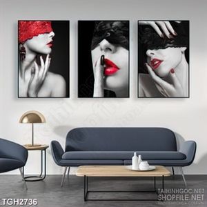 Tranh ghép in canvas đôi môi đỏ mộng của cô nàng gợi cảm