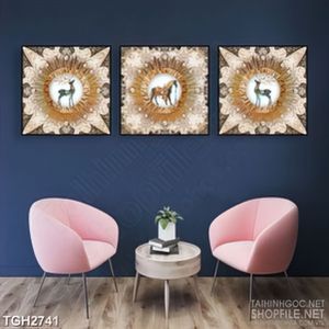 Tranh ghép in uv chú hươu và chú ngựa cô đơn trong vòng tròn