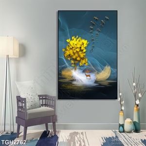 Tranh ghép đàn chim vàng đang bay lượn trên bầu về đêm 5d