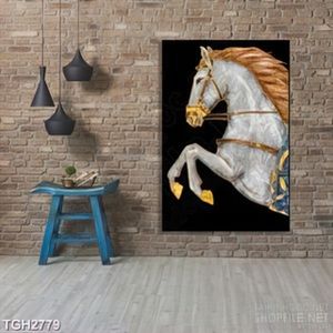 Tranh ghép decor chú bạch mã đang co chân phi thẳng về đích