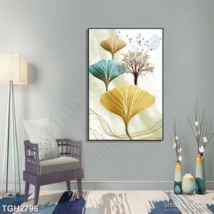 Tranh ghép trang trí những chiếc lá úa vàng bên đàn chim én