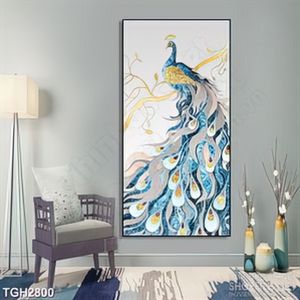 Tranh ghép in canvas chú chim công xanh đậu trên cành cây