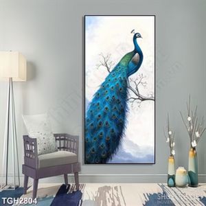 Tranh ghép trang trí chú chim công màu xanh dương óng ánh