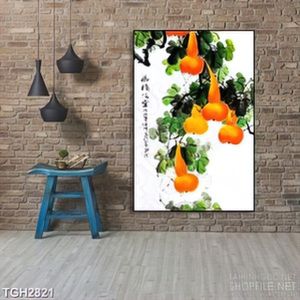 Tranh ghép in uv những trái bầu chín vàng ươm và lá xanh