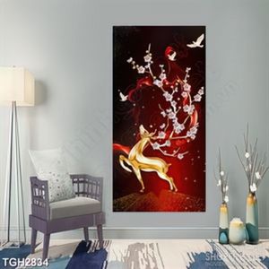 Tranh ghép đôi sừng mọc đầy hoa tươi của chú hươu in 5d