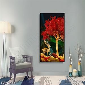 Tranh ghép decor hươu con đang lang thang trong rừng cây đỏ
