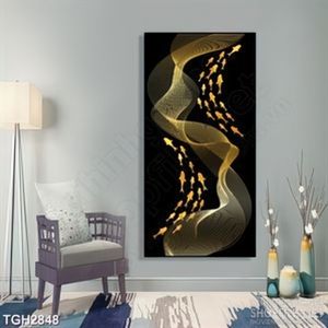 Tranh ghép in canvas đàn cá voi dáp vàng bơi trong biển đêm