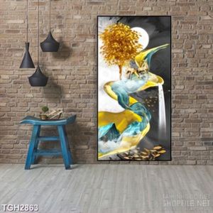 Tranh ghép ánh trăng tròn chiếu sáng khu rừng hươu in 3d