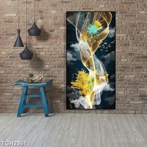 Tranh ghép décor  đàn hươu vàng và đàn chim én trong đêm