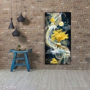 Tranh ghép trang trí đàn voi và hươu bên ánh trăng về đêm