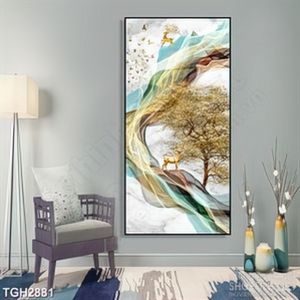 Tranh ghép nghệ thuật chim én vàng bay lượn bên chú hươu