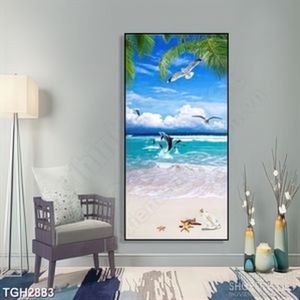 Tranh ghép decor đàn hải âu trắng tung bay trên mặt biển