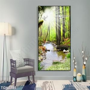 Tranh ghép in uv con suối nhỏ chảy qua khu rừng treo tường