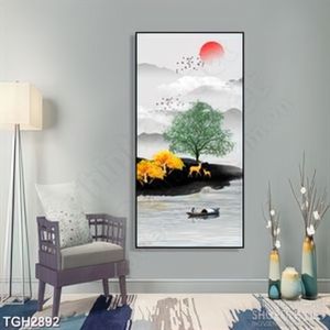Tranh ghép 5d đàn chim én nối đuôi nhau bay bên mặt trời