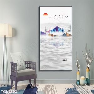 Tranh ghép decor chim én nối đuôi nhau bay trên ngọn núi